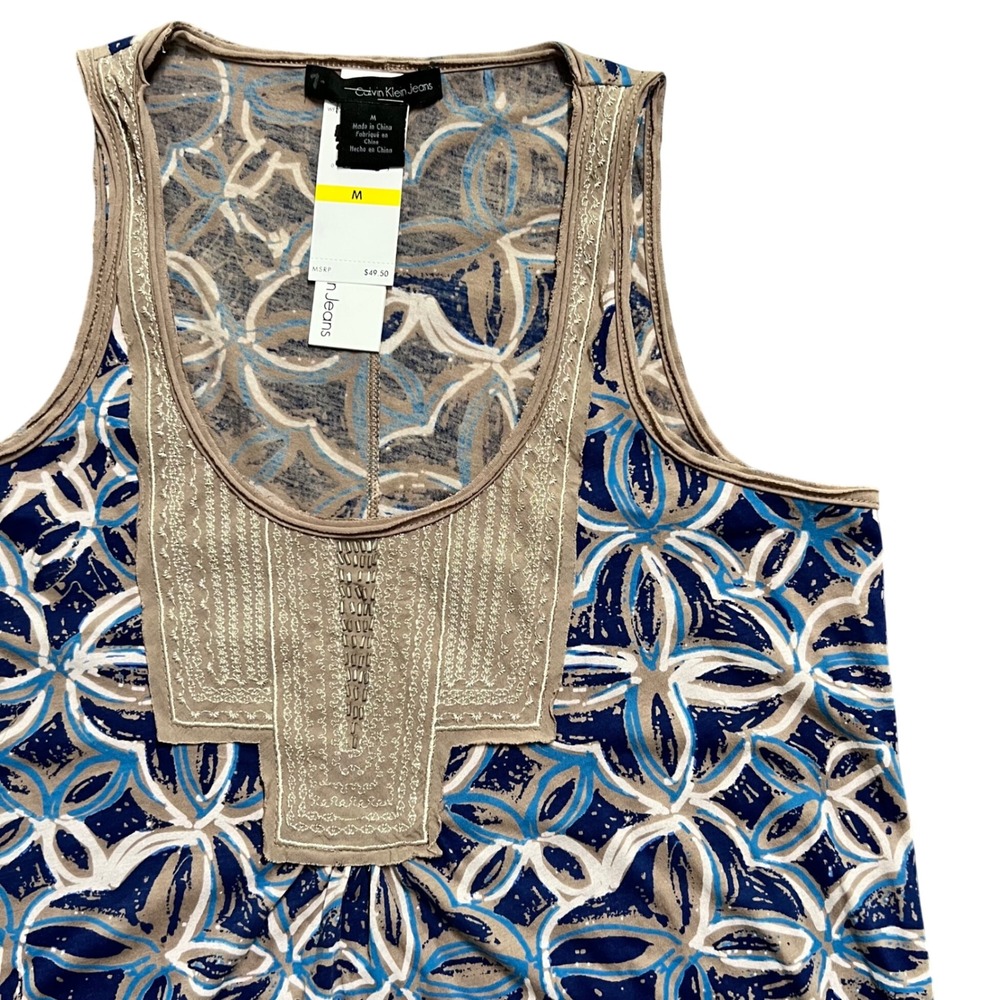 NWT Calvin Klein Jeans Tank Top Medium Blue‎ White Patterned Sleeveless